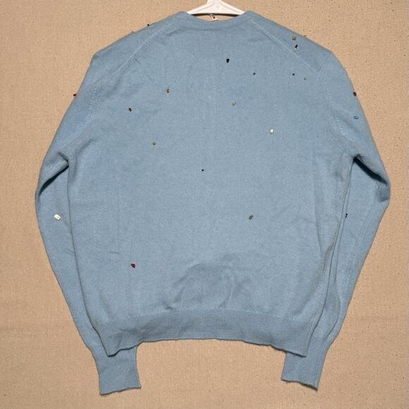 VTG We 100% Cashmere Cardigan & Vest Set Long Sleeve Beads Blue Sz M Scotland - Picture 2 of 13